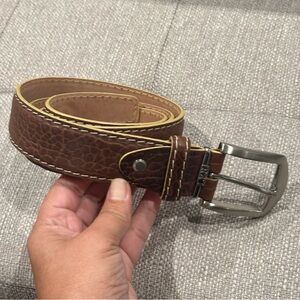 L.E.N Brown Leather Italian Calfskin 40mm Wide Belt Men's Size 38